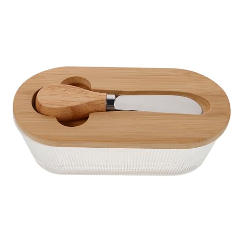 Ciieeo Airtight Glass Butter Jar mit Deckel und Spatel Klare Butterdose für Kühlschrank und Theke Luftdichter Käsebehälter zur Frischhaltung Modernes Design von Ciieeo