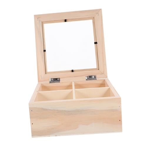 Ciieeo Aufbewahrungsbox mit 4 Fächern, luftdichte Aufbewahrungsboxen für Tee-Organizer, rustikale Fächer, Glas von Ciieeo