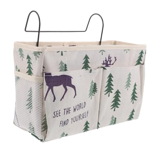 Ciieeo Beige Stoff Nachttisch Organizer Hängende Aufbewahrungstasche für Bettseiten Hochschulzimmer Schlafzimmer Dormitory mit Stabiler Halterung für Fernbedienung Buch Zeitschrift von Ciieeo