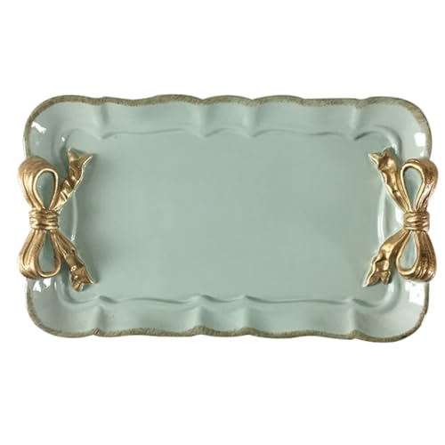 Ciieeo Dekoratives Vintage-Handtuchtablett Aufbewahrungsschale Obsttabletts Ringe Armbänder Ohrringe Halter Tablett Schmuck-Organizer Retro-Design Schleifenknoten Harzplatte Grün von Ciieeo