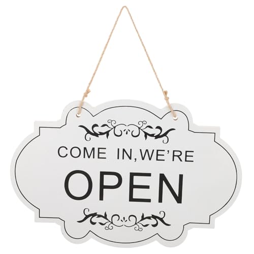 Ciieeo Doppelseitiges Holzschild Offen Geschlossen Türschild mit Dekorativem Design Hängendes Geschäftsschild für Laden Hauseingang Robustes Holzhandwerk Sichtbar von Beiden Seiten Weiß von Ciieeo