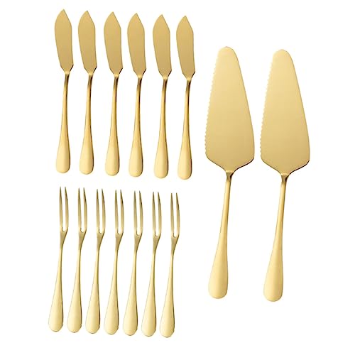 Ciieeo Edelstahl Hochzeitstortenheber Goldfarben Kuchenheber Fruchtgabeln Buttermesser Rostfrei Komfortgriff für Partys Backzubehör von Ciieeo