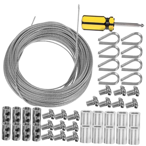 Ciieeo Einstellbares Edelstahl Stahlseil mit Drahtseil Kauschen und Spannschloss Flexibles Kabelgeländer Kit für Outdoor Lichter Vorhangaufhängung Rankhilfe und Dekoration von Ciieeo