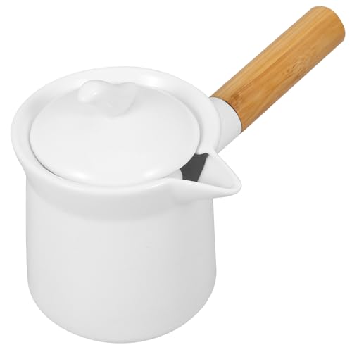 Ciieeo Emaille-Milchtopf 350 Ml Mini-Butterwärmer Antihaftbeschichteter Milch-Heiztopf Kleiner Emaille-Topf Mit Holzgriff Und Deckel Zum Erhitzen Flüssiger Portionen Weiß von Ciieeo