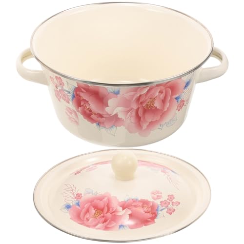 Ciieeo Enamel Lard Bowl mit Deckel Retro Küchenschüssel aus Stabilem Emaille für Suppen und Teige Langlebig und Bruchsicher Schöne Details für Servieren von Ciieeo