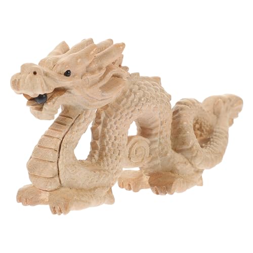Ciieeo Handgeschnitzte Holz Drachenfigur Chinesische Drachenstatue Dekorative Skulptur Für Tisch Und Schreibtisch Langlebig Und Kreativ Lang Symbol Für Wohlstand Und Glück von Ciieeo