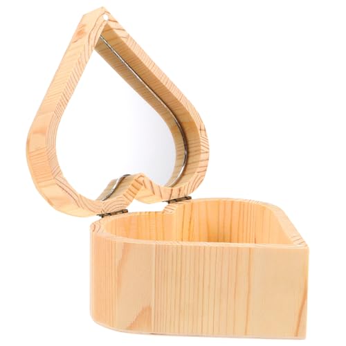 Ciieeo Herzförmige Holzschatulle mit Spiegel Schmuck Aufbewahrungsbox für Valentinstag Kreative Langlebige Holzbox als für Ringe Ohrringe und von Ciieeo