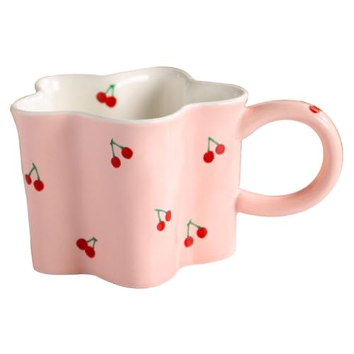 Ciieeo Keramikblumentasse mit Kirschmuster Blumenförmige Kaffeetasse aus Porzellan Milchgeeignete Teetasse für Büro und Frühstück Dekorativer Becher mit Glattem Rand und Praktischem von Ciieeo
