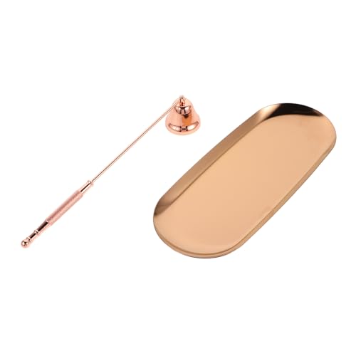 Ciieeo Kerzenlöscher Roségold Edelstahl mit Glockenform Langem Griff und Ablagetablett Rauchfreies Dochtlöschen für Sichere Kerzenpflege und Stilvolle Wohnraumdekoration von Ciieeo