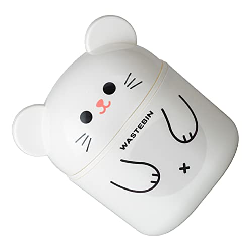 Ciieeo Mini Tischmülleimer mit Cartoon Bär Design Flippbarer Abfalleimer für Schreibtisch Praktischer Abfallbehälter für Kinderzimmer und Büro Weißer Müllbehälter mit Deckel für und von Ciieeo