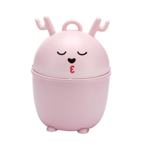 Ciieeo Mini Tischmülleimer mit Deckel aus Kunststoff Niedlicher Deer Design Desktop Abfalleimer für Zuhause Büro Auto Vielseitiger Kleiner Müllbehälter in Rosa Umweltfreundlich und von Ciieeo