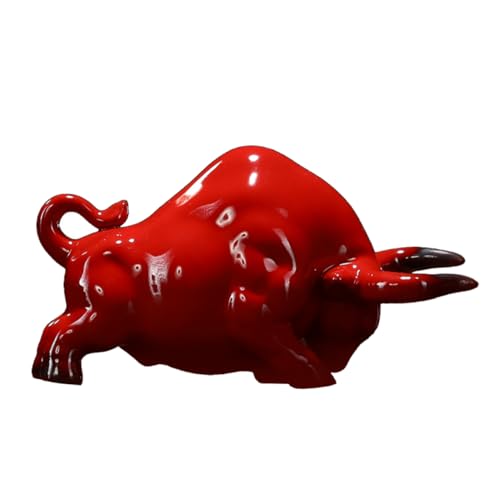 Ciieeo Ornamente Bürodekor Vintage Wohnkultur Statue Süßes Zimmerdekor Baum Tisch The Office büroradio boomabanz Home Decoration hausdeko Kuchen Ochsen-Skulptur Ochse Figur Keramik rot von Ciieeo