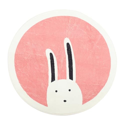 Ciieeo Runder Kinderteppich mit Cartoon Tierdesign Weiche rutschfeste Spielmatte für Schlafzimmer und Kinderzimmer Rosa Kaninchen von Ciieeo
