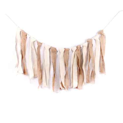 Ciieeo Spitzen-Burlap Quasten Girlande Partybanner Rustikale Dekoration für Kindergeburtstag Stilvolle Tisch Wanddeko in Weiß von Ciieeo
