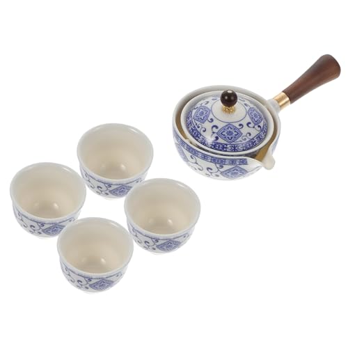 Ciieeo Teekanne aus Keramik mit Seitengriff und integriertem Filter, Blau-Weiß-Porzellan-Teekanne mit Tassen für das Brauen und Servieren von Tee zu Hause von Ciieeo