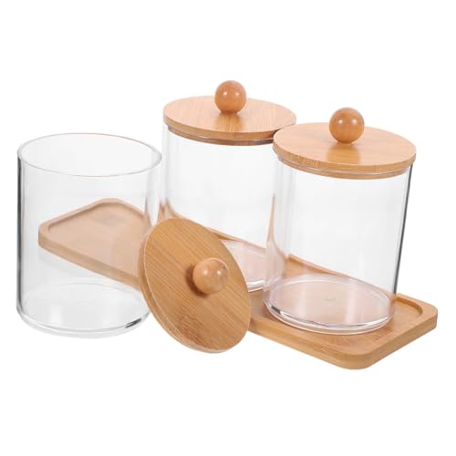 Ciieeo Transparente Makeup aufbewahrungsbox mit Bambusdeckel für Wattestäbchen Wattepads und Wattekugeln Staubdichter Organizer für Bad und Schminktisch Langlebig und Leicht zu Reinigen von Ciieeo