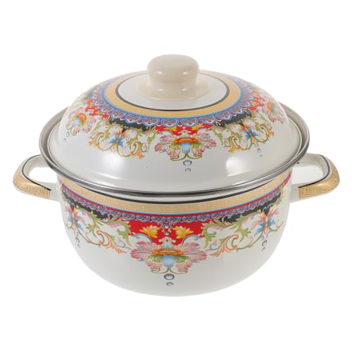 Ciieeo Vintage Emaille Kochtopf mit Deckel Dicker Kleiner Topf mit Zwei Griffen Hitzebeständig und Leicht für Suppen Eintöpfe Instant Nudeln Milch und Heimküche von Ciieeo
