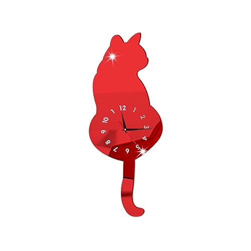 Ciieeo 1stück Kreative Katzenform Wanduhr Aus Acryl Leise Und Elegante Wanddekoration Für Schlafzimmer Wohnzimmer Und Büro Stilvolle Haushaltsuhr Rot von Ciieeo