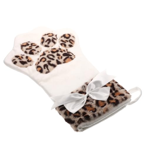 Ciieeo Weihnachtsstrumpf aus Weißem Plüsch mit Bestickter Katzenpfote Weihnachtliche Geschenk Zuckertüte zum Aufhängen an Kamin Tür oder Baum Dekorativer Nikolaussack für Party und Fest von Ciieeo