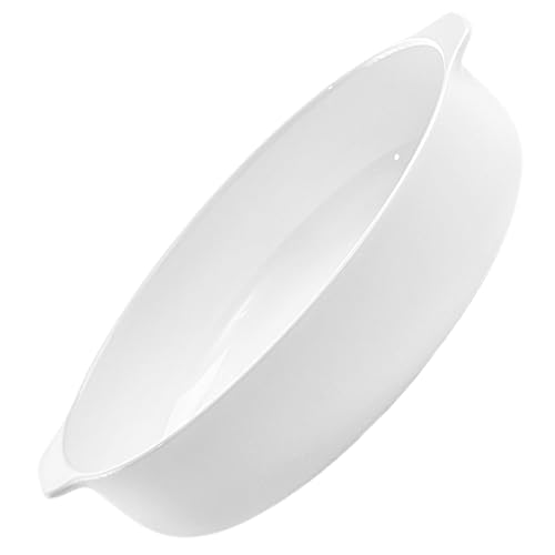 Ciieeo Weiße Bone China Keramik Backform mit Doppelgriffen Tiefer Runder Brat und Servierteller Ofenfeste Auflaufform für Käse Mikrowellen und Spülmaschinengeeignet für Familienessen und von Ciieeo