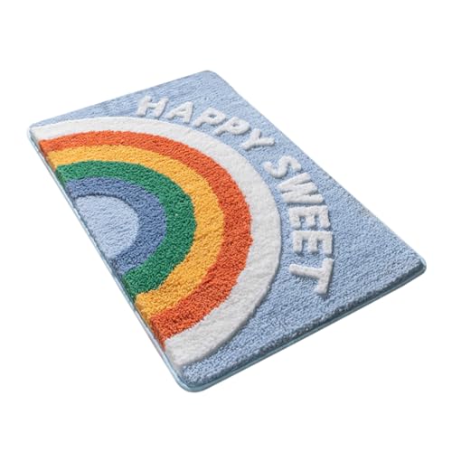 Ciieeo rutschfeste Badematte Wasserabsorbierender Weicher Badteppich mit Regenbogen Design Saugfähiger Badezimmerbodenmatte für Dusche Wc und Küche Leichter Kompakter Vorleger von Ciieeo