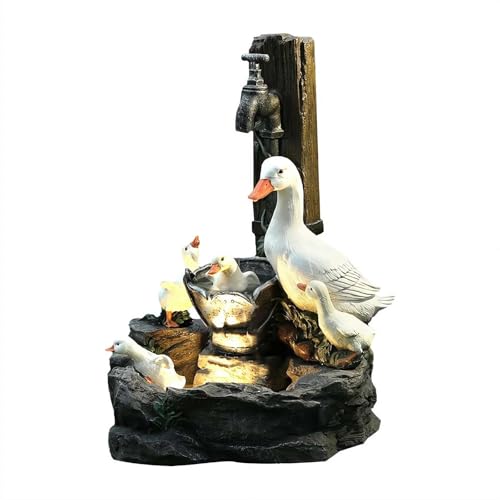 Cikiki Outdoor Ente Brunnen mit Solarlicht, Garten Ente Eichhörnchen Statue Yard Art Wasserbrunnen Dekoration, für Rasen Hof Terrasse Teich oder Hof von Cikiki