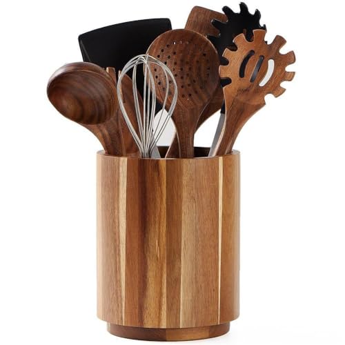 Utensilienhalter aus Holz, 360° drehbar, 18 cm, großer Utensilienhalter für Küchentheke, Küchenutensilien-Organizer, Utensilientopf, Bauernhaus-Küchen, Arbeitsplatten-Dekoration, Akazienholz von Cikiki