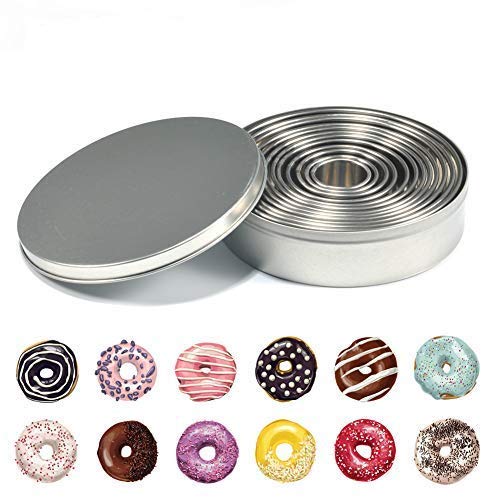 12 Stücke Edelstahl Kuchen Donuts Formen Set DIY Kochen Backformen Runde Keks Bodenlose Kreis Gebäckform von Cikonielf