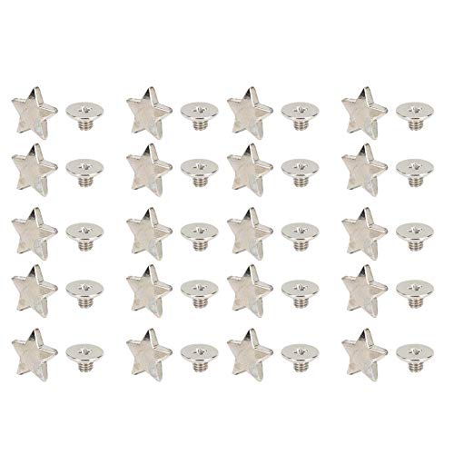 20 Stück Alloy Stars Shape Niet Stud Button Schraubbeutel Kleidung Schuhe Punk Star Shape Rivet Stud Button DIY Kleidung Schuhe Dekoration Zubehör mit Schrauben(Flaches Silber) von Cikonielf