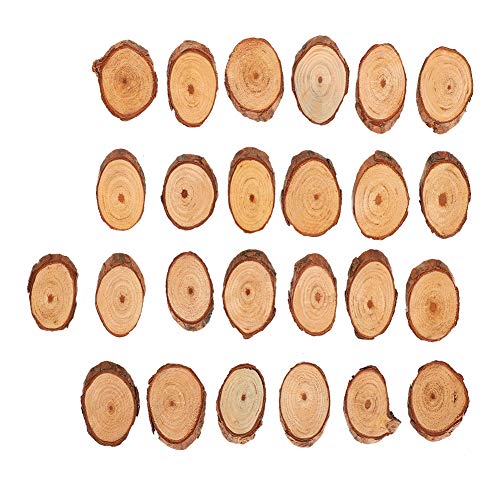 25 Stück natürliche Kiefernholz-Holzscheiben Unvollendete ovale Scheiben Baumrinde Holzkreise für Kunst, Kunsthandwerk, Hochzeiten, Ornamente, DIY von Cikonielf