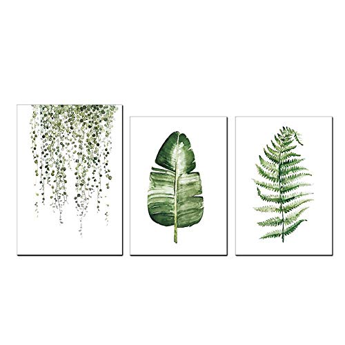 Cikonielf 3Pcs/Set Canva Gemälde Bild Hochwertiges Canva Material Ländlicher Stil Grüne Pflanzen Modernes Wohnzimmer Schlafzimmer Dekoration von Cikonielf