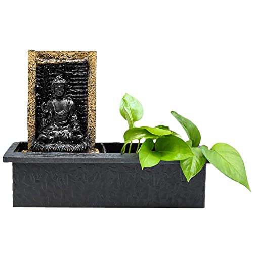 Cikonielf Desktop Wasserfall Brunnen Harz Buddha Landschaftsdekoration Tischdekoration Wasserdekoration Heimdekoration Tischbrunnen für Büro EU 250V 2.5A von Cikonielf