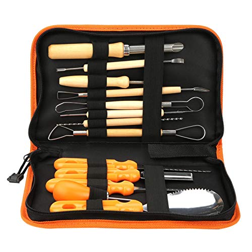 Halloween Kürbis Schnitzset Kürbis Schnitzwerkzeug Profi Schnitz Tool Kit Halloween Dekoration Zubehör mit Aufbewahrungstasche von Cikonielf