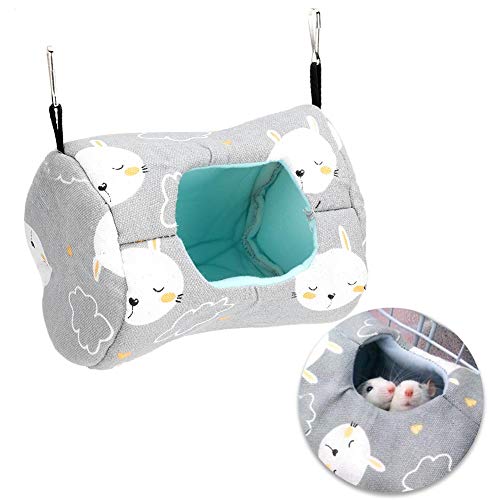 Cikonielf Hamster hängendes Haus Hängematte Leinwand Kleintiere Käfig Schlafen Nest Haustier Bett Ratte Hamster Spielzeug Käfig Schaukel(Gray Small Rabbit) von Cikonielf