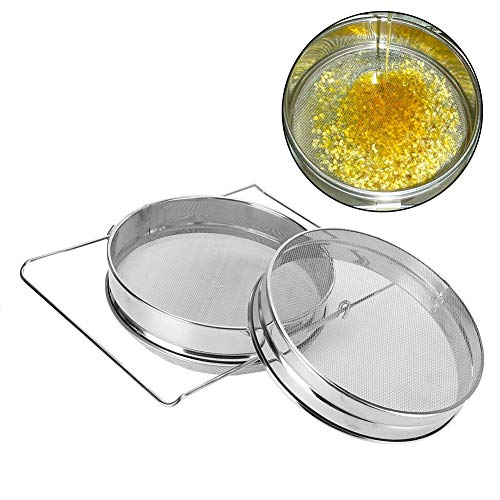 Cikonielf Honig Filter Netz Edelstahl Doppel Schichtsieb Honigsieb Feinmaschiges Honigsieb Bienenzuchtgerät mit einziehbaren Griffen von Cikonielf