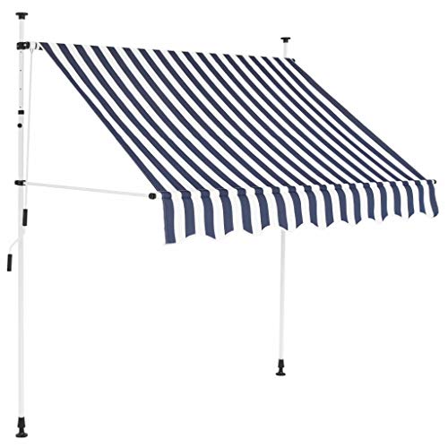 Cikonielf Manuell einziehbare Markise mit Kurbel, Markise für Fenster klappbar 150 x 120 cm, Sonnen- und Regenschutz, höhenverstellbar 2-3 m, Blau und Weiß von Cikonielf