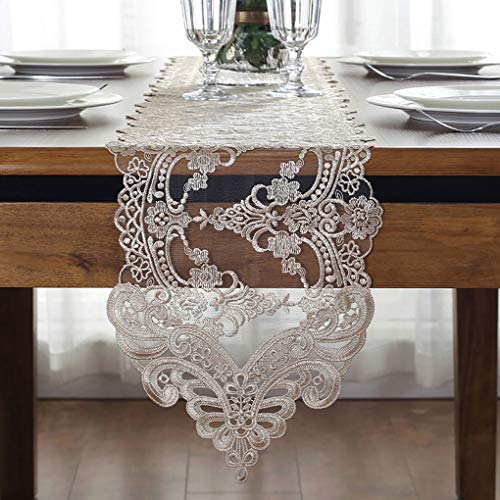 Cileruide Transparent Floral Jacquard Lace Tischläufer Stickerei Tischdecke Tischdekoration Multi-Größen für Esstisch Waschbarer Tischläufer (Champagner,26x180cm) von Cileruide