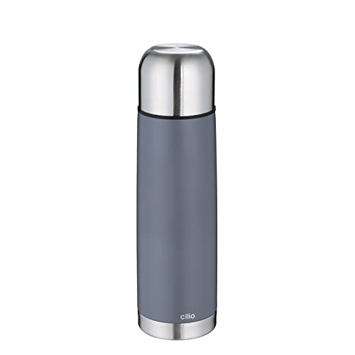 Cilio COLORE Thermoskanne mit Becher, 750ml, grau, rostfreier Edelstahl, auslaufsicher, Doppelwandsystem, Isolierflasche für unterwegs, Baby Thermosflasche von Cilio