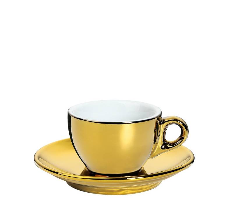 Cilio Espressotasse Espressotasse Mokkatasse Tasse Untertasse dickwandig cilio ROMA gold, Porzellan von Cilio