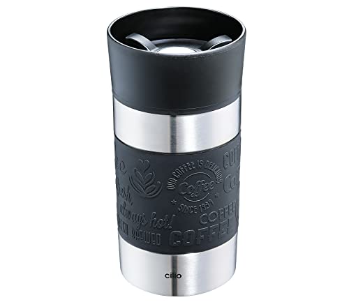 cilio VIAGGIO Thermobecher, 300ml, schwarz, Becher To Go mit 360° Quick-Press-Verschluss, Doppelwandsystem, auslaufsicher, ideal für alle gängigen Kaffeevollautomaten/Pad-Maschinen von Cilio
