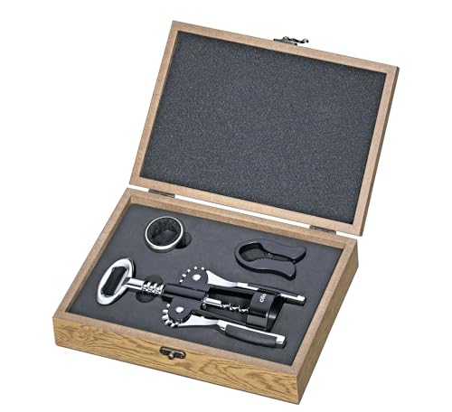 Cilio Weinset TOSCANA 3-teilig, Flügelkorkenzieher, Tropfenfänger, Folienschneider, Holzbox, Geschenkset von Cilio