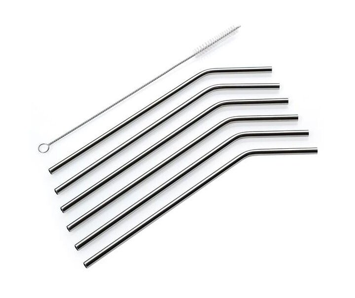 Trinkhalme Edelstahl inkl. Bürste 6er Set gebogen von Cilio
