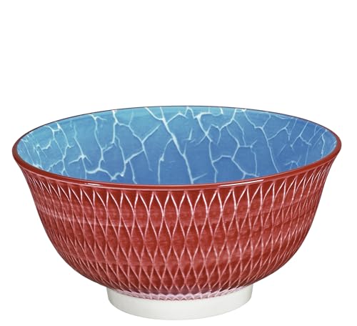 cilio Bowl AMICI Rauten Rot | Porzellan Schüssel | Gebrannt bei 1300 °C | Ramen Schüssel | Spülmaschinen- / mikrowellengeeignet | Glasierter Boden | Müslischale | 7 cm/Ø 15,5 cm | 500 ml von Cilio