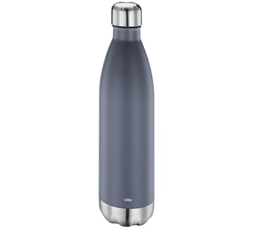 cilio ELEGANTE Trinkflasche Edelstahl | 750ml | grau matt | auslaufsicher | Thermosflasche auch für kohlensäurehaltige Getränke | hält bis zu 18h warm und 24h kalt von Cilio