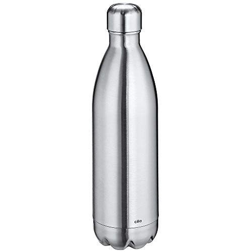 cilio ELEGANTE Trinkflasche Edelstahl poliert, 1L, auslaufsicher, Thermosflasche auch für kohlensäurehaltige Getränke, hält bis zu 18h warm und 24h kalt von Cilio