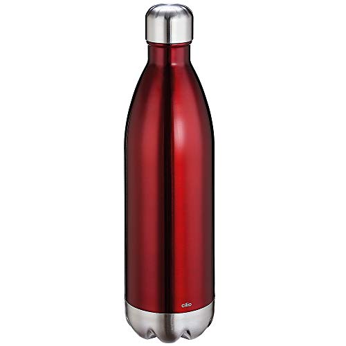 cilio ELEGANTE Trinkflasche Edelstahl rot, 1l, auslaufsicher, Thermosflasche auch für kohlensäurehaltige Getränke, hält bis zu 18h warm und 24h kalt von Cilio