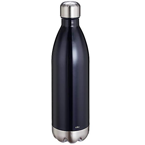cilio ELEGANTE Trinkflasche Edelstahl schwarz, 1L, auslaufsicher, Thermosflasche auch für kohlensäurehaltige Getränke, hält bis zu 18h warm und 24h kalt von Cilio