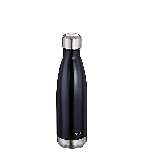 cilio ELEGANTE Trinkflasche Edelstahl schwarz, 500ml, auslaufsicher, Thermosflasche auch für kohlensäurehaltige Getränke, hält bis zu 18h warm und 24h kalt von Cilio