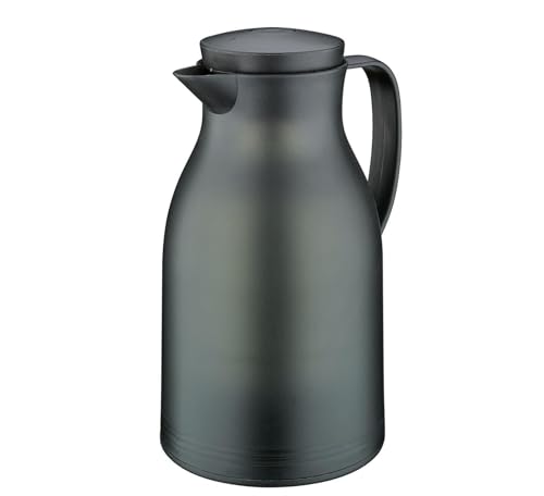 cilio Isolierkanne MONZA | Hält bis zu 12h heiß und 24h kalt | Thermoskanne mit Vakuum-Hartglaseinsatz | Kunststoff | Schraubverschluss mit Ausgießtaste | Höhe 23,5 cm | 1 L | Schwarz transparent von Cilio