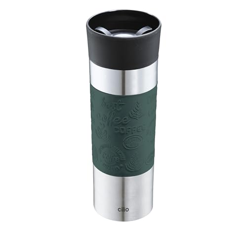 cilio Isoliertrinkbecher VIAGGIO | Edelstahl Thermobecher to go | Deckel aus Kunststoff | 360° Trinkverschluss | Doppelwandsystem | Bruch- und auslaufsicher | 500 ml, Höhe: 22,5 cm | Dunkelgrün cilio Isoliertrinkbecher VIAGGIO | Edelstahl Thermobecher to go | Deckel aus Kunststoff | 360° Trinkverschluss | Doppelwandsystem | Bruch- und auslaufsicher | 500 ml, Höhe: 22,5 cm | Dunkelgrün von Cilio
